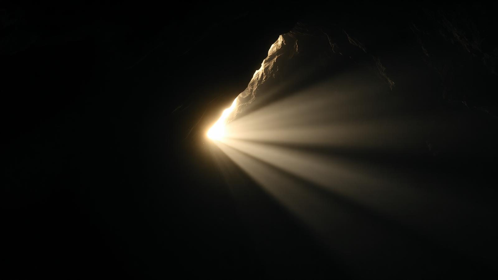 Sunlight streaming through a narrow opening in a dark North Georgia mountain cave